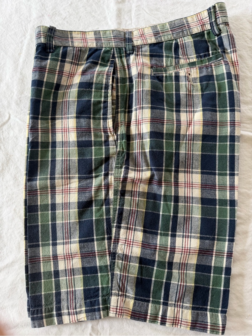 Chaps Plaid Cotton Shorts in Navy, Green & Cream with Red Accents